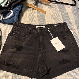 KanCan Black Distressed High-Rise Jean Shorts